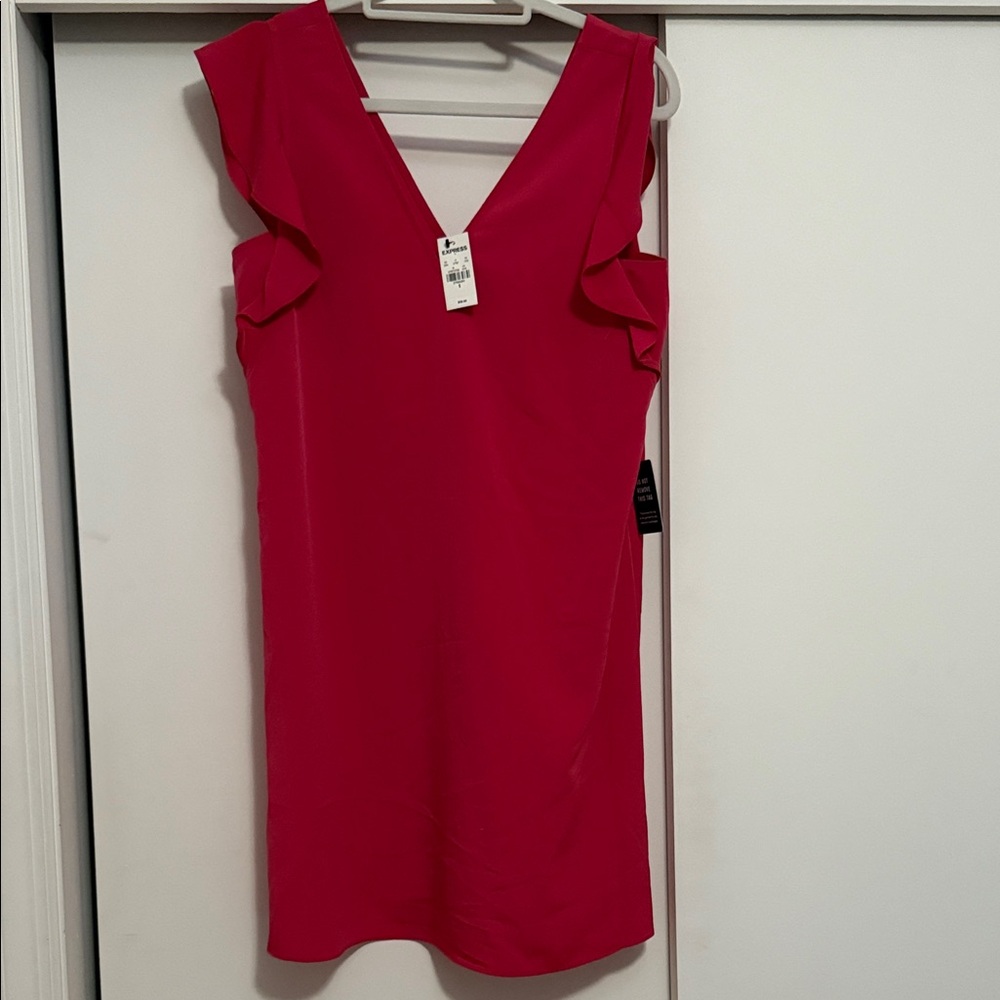 Express Vibrant Pink Ruffle Sleeve Mini Dress